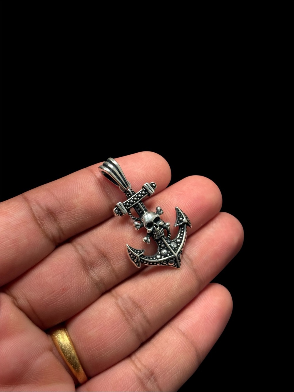 925 Sterling Silver Skull Anchor Pendant Gothic Pirate Nautical Charm 43mm